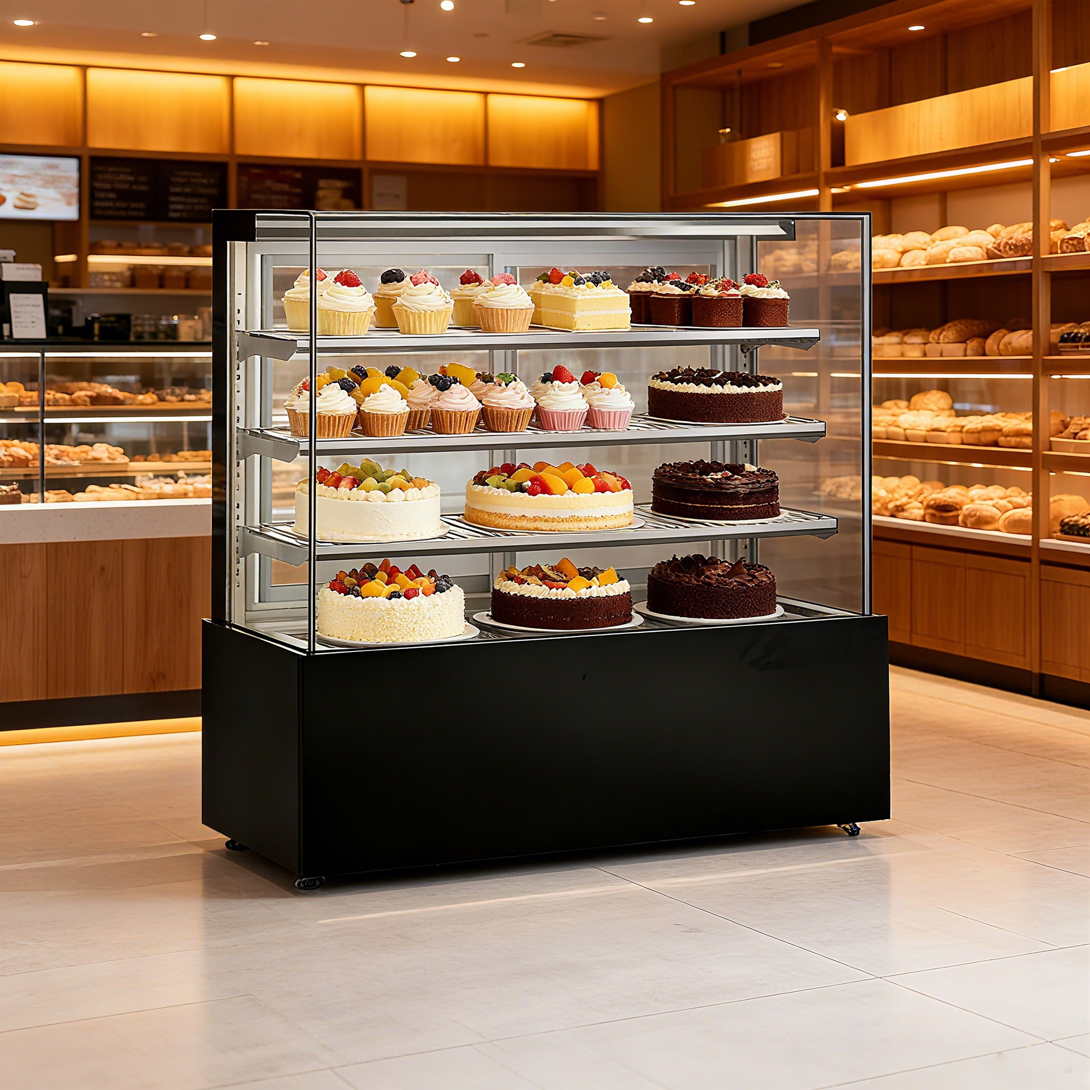 Cake Upright Showcase DDGL Frameless Series - Straight (Three Shelves)